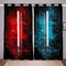 Lightsaber Curtains Red Blue Tie Dye Curtains for Bedroom Living Room for Kids Boys Teens Future Technology Windows Drapes Soft Durable Washable Room Decoration,W46*L72