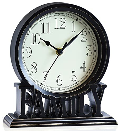 AYRELY® Horloge à Poser Vintage 6.5 – Pendule de Table Family rétro, silencieuse sans tic-tac, Pendule de cheminée Quartz décorative pour Salon, Chambre, étagère ou Bureau (Noir)