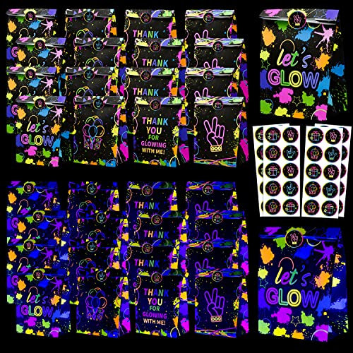 XJLANTTE Sacchetti Regalo per Feste al Neon Fluorescenti - 40 Pezzi con Adesivi, Sacchetti di Carta Colorata Fluorescente per Bomboniere