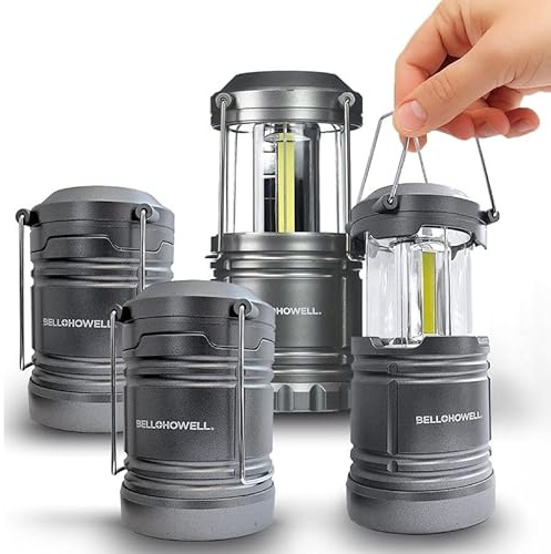 Bell+Howell 4 Pk Multipurpose Camping Lanterns for Power Outage, Emergency Home Failure, Collapsible, Battery Powered, Extremely Bright LED Lights, Lightweight & Easy to Carry, Waterproof IP65