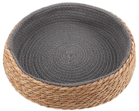Ipetboom Wicker Pet Bed Round Rattan Cat Basket Bed Sturdy Scratch-resistant Deep Grey Small Dog Nest Comfortable Sleeping Mat for Cats and Puppies