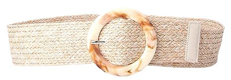 Jdlsppl Damen Elastischer Geflochtener Gürtel Sommer Boho Holeless Woven Belt Plastic Buckle Stretch Rattan Gürtel für Kleid, 02 Creme, Einheitsgröße