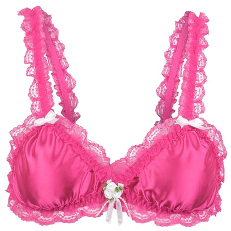 Satini Femminuccia con Volant Pizzo Attillato Raso Bralette Reggiseno (Rosa Fucsia, S)