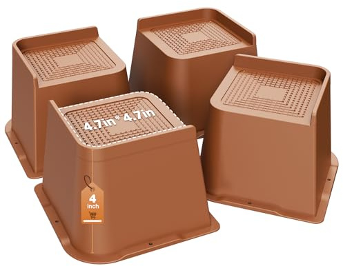 MYMULIKE Sänghöjare 10 cm (4 tum) kraftiga möbelhöjare, upp till 600 kg (600 pund) sänglyftblock för soffbord bokhylla (brun 4-pack, 10 cm)