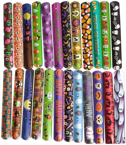 Juego de 24 pulseras de chupito para niños, Halloween, pulseras de slap, regalos de cumpleaños infantiles, cumpleaños infantiles, para niños y niñas
