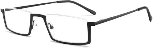 LANLANG Gafas de Lectura para Hombres Mujeres con media montura de metal negro, bisagra de resorte, +4,0 dioptrías, ME-003