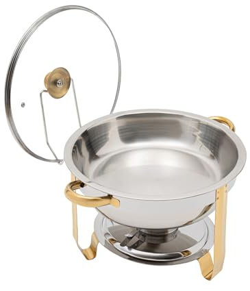 SUONTY Chafing Dish Buffet Set Set de 5 L redondo de calientaplatos, calentador de alimentos de acero inoxidable con almacenamiento de la tapa, para reuniones familiares, fiestas