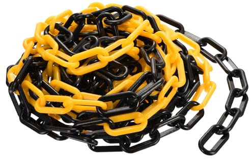sourcing map Plastic Chain Links, 1.9-Inch 25 Foot Plastic Barrier Chain Safety Chains Safety Barrier Chains for Crowd Control Queue Line Fence Gate Decoration, Black/Yellow