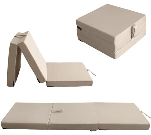 nana shop Matelas Pliant imperméable Pliable 3 pièces, Matelas de Camping, Matelas d'invités, Matelas de Sol, Matelas de Voyage, 80 x 200 x 10 cm (Beige)