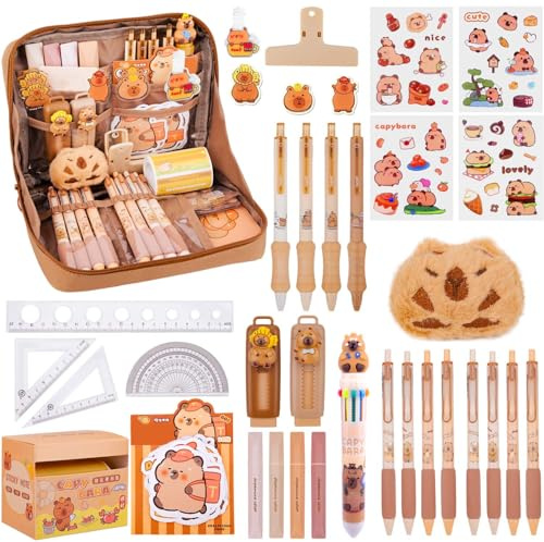 Pipihome Capibara Set Cancelleria, Capibara Cancelleria Gadget Materiale Scolastico,Grazioso Astuccio Capybara,cancelleria capibara, Penne capibara clip, righelli (B)