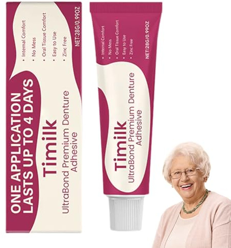 Timilk UltraBond Premium Denture Adhesive, Timilk Denture Bond, Secure Thermoplastic Denture Adhesive, Secure Denture Grip for Up to 4 Days (1)