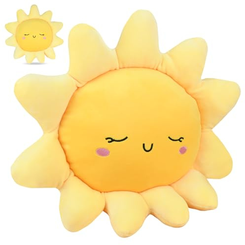Cuscino decorativo in peluche con sole – 45 cm 3D peluche a forma di sole, morbido cuscino da sole per bambini e donne, come cuscino da seduta, cuscino da pavimento, decorazione per la cameretta dei
