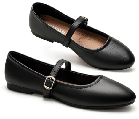 GLAMORA Babies Femme Classiques à Bride Réglable, Ballerines Plates avec Boucle, Chaussures Mary Jane en Synthétique Lisse, Bout Rond, Modèle Basique Uni