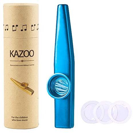 WANDIC Kazoo, leichte Aluminiumlegierung Kazoo und 3 Membranflötenmembranen Mund Kazoos mit Vintage Geschenkbox, Blau, Instrument Profi Kazoo für Alle Altersgruppen, Guter Begleiter für Gitarre