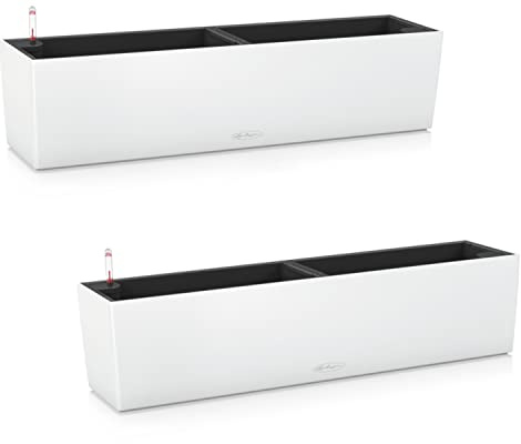 Lechuza Self Watering Plant Pots BALCONERA Color 2 x 80cm Window Box, White | 2 Pack, H19 L80 W19 cm, Large Size, Indoor, Outdoor, Drainage Hole, Quality Plastic, Frost-Resistant, Water Level Indicator