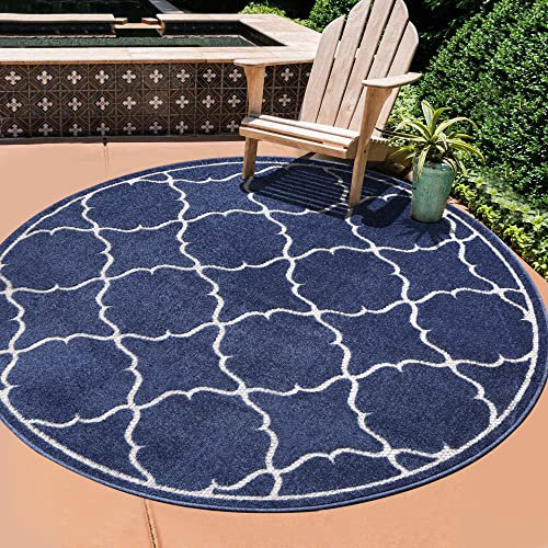 SANAT Outdoor Teppich Wetterfest - Für Innen- und Außenbereich - Wasserabweisend für Balkon, Terrasse, Garten, Küche, Bad oder Wohnzimmer - Blau, 150 cm Rund