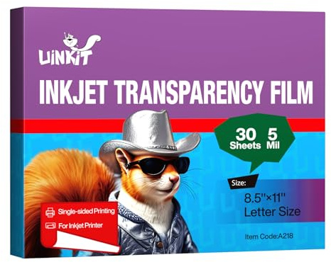 Uinkit 30 Sheets Pintable Transparency Film Acetate Clear Sheets for Crafts 8.5x11 OHP Overhead Projector Film For Inkjet Printer Quick-Dry