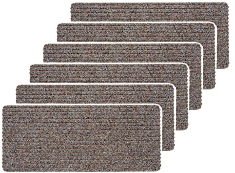 Astra Fußmatte innen beige Schmutzfangmatte rutschfest – Stufenmatten 25x60 cm 6er Set Treppenmatten wasserabweisend – Rib Line Fußabtreter