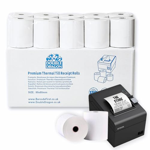 Double Dragon, rouleau de papier thermique premium de 80 x 80 mm pour imprimante EPOS, terminal POS, caisse enregistreuse [Paquet de 40]