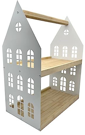 UNUS Présentoir à 2 étages avec plateaux de service en bois, structure en métal, blanc, 23,5 x 40 x 51 cm, pour fruits, biscuits, café ou comme support pour ustensiles de cuisine