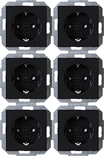 Kopp Athenis professionell förpackning, innehåll 6 x jordkontaktuttag, 1-vägs med kontaktskydd, 16 A, 250 V ~, IP20, svart, matt yta, 943050058