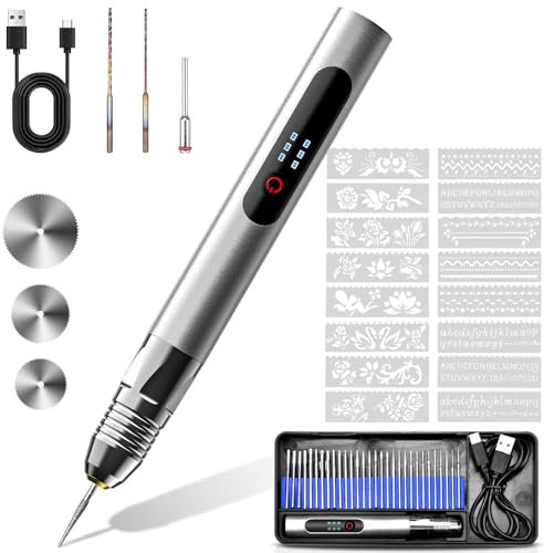 Elektrische Gravierstift, Multifunktionaler Holz Gravur Gerät, Wiederaufladbare USB-Akku Tragbare Gravur Stift, Gravurwerkzeug Ätzstift für DIY Schmuck, Holz, Glas, Metall