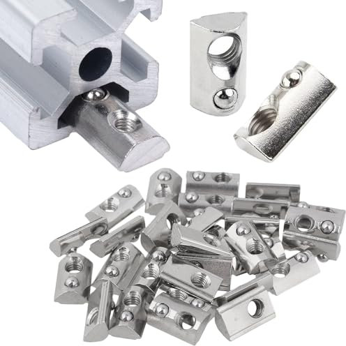 20 piezas M6 Tuercas con ranura esférica 8 para perfil de aluminio 3030 con centrado bola de resorte, 30 series Tuerca de ranura M6, tuerca deslizante de acero al carbono, juego de tuercas T para