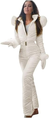 Combinaison de Ski Une Pièce pour Femme - Vêtement de Neige Chaud et Imperméable - Veste de Snowboard Longue avec Capuche pour Sports d'Hiver en Plein Air
