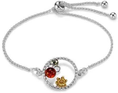 Justerbart Armband Med Äkta Bärnsten Och Sterling Silver 925