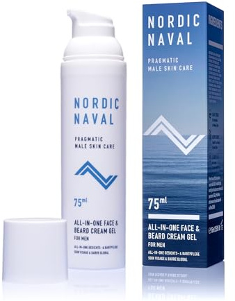 NORDIC NAVAL All-in-One Männer Gesichtscreme, Hautpflege, Bartpflege-Feuchtigkeitscreme für alle Hauttypen, auch trockene Haut mit Hyaluronsäure, Sesamöl und Coenzym Q10, 75ml