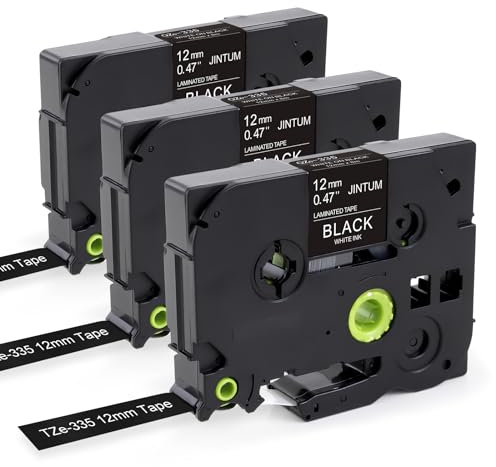 JINTUM kompatibel TZe-335 Balck Bänder für Brother P-Touch TZc-335 TZe335 Weiß auf Schwarz Etikettenband für P-Touch PT-H100R PT-H105 PT-H100LB PT-H110 H107B PT-D400 PT-D210 PT-E100 D600VP 1000, 3X
