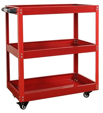Professional 3-Level Trolley, Workshop Garage Tool Trolleys on Wheels Heavy Duty, Mechanics Tools Storage Cart with Aluminium Handle Red