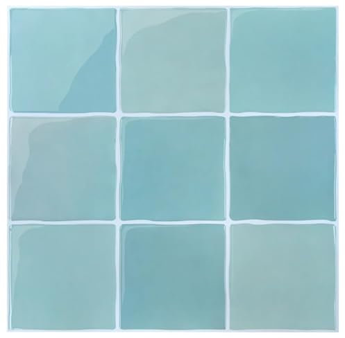 Commomy Gruesas Azulejos Adhesivos Cocina, 10-Piezas, 30.5 x 30.5cm, Azul Baldosa Vinilo Cocina Pared Autoadhesivos 3D, Salpicadero Baldosas Adhesivas para Pared Cocina Baño y Metro