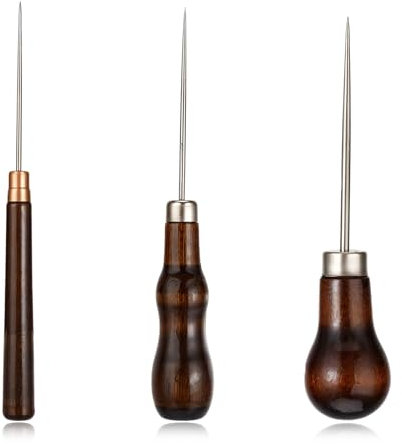 3 Stück Leder Ahle Werkzeug Vorstecher Lederwerkzeug Holz Leder Nähen Leder Ahle Werkzeug Werkzeug Prickelnadel Handwerkzeug zum Wenden von Beuteln Stanzen von Löchern verwendet