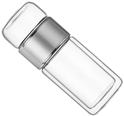 Tea Infuser Bottle, 420ml/14oz Double Layer Borosilicate Glass Tea Bottle, Leakage Proof Travel Water Separation Cup for Loose Leaf Flower Herbal Bags (Silver)