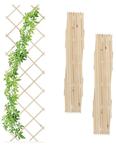 Relaxdays Grigliato in Legno per Rampicanti, 180x60 cm, Set 3 Tralicci Allungabili Piante Giardino e Balcone, Naturale