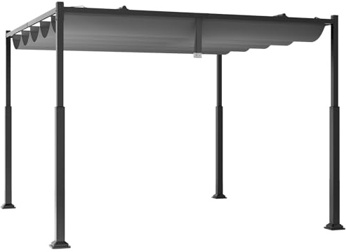 FANTASK Pergola mit Ausziehbarem Vordach, Pavillon mit Wetterfestem Stoff und Metallpfeilern, Langlebig, Sonnensicher, 3.1x3.1m, Grau + Schwarz