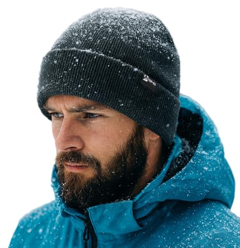TOP-EX Herren mütze Merino Wollmütze Damen Beanie Wintermütze Warm Strickmütze mit Fleecefutter hat Wasserdicht Winddicht Wolle hat Fahrrad Ski Outdoor große Köpfe M/L schwarz