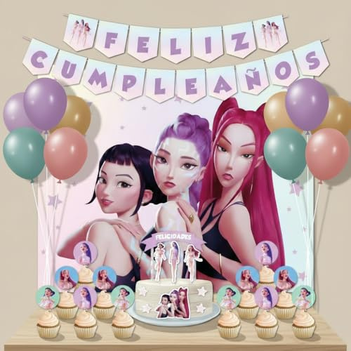 Decoración Cumpleaños Hunttriix 2 - 1 Cartel 100x80cm, 2 Banderines, 1 Cake Topper, 12 Toppers - Diseño para Fiestas Infantiles (Pack 3)