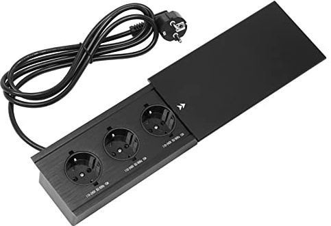 Multiprise escamotable, prise encastrable en ligne avec 3 prises et couvercle coulissant, longueur du câble 1,8 m, design d'insertion dissimulée, 110-240 V, 10 A