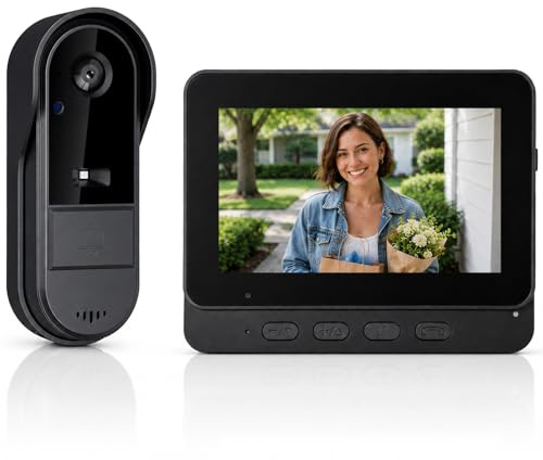 Zeerkeer Timbre Inalámbrico Exterior Impermeable 1080P, Videoportero con Cámara Inalámbrico de 4,3 Pulgadas, Intercomunicador de Vídeo Exterior con Pantalla Ángulo de Visión 170°