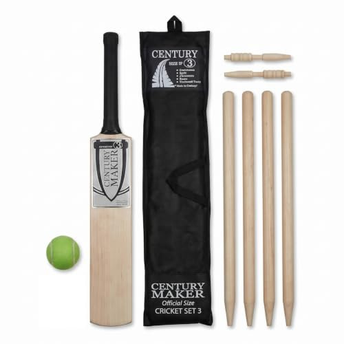 Aafan Cricket Cricket Sets with Wooden Bat Stumps Tennis Ball Mesh Carry Bag, High Performance & Durable Cricket Style Set for Training, Cricket Matches, Garden, Beach, or Park