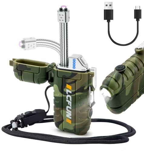 Rechargeable Arc Plasma Lighter with Long Goose Neck, USB C Electric Lighters Waterproof Windproof for Camping, Survival, Hiking, Outdoor, Candle, BBQ, Gas Stove