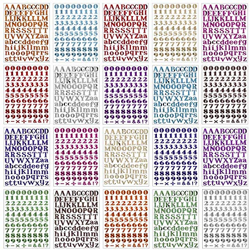 20 Sheets Scrapbook Letter Stickers, Colorful Self Adhesive Alphabet Number Letters for Gift Card, School Projects