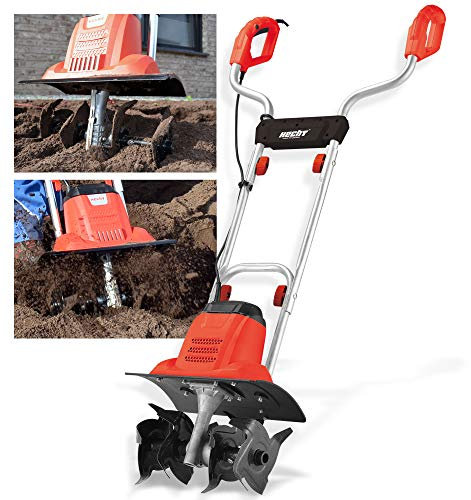 HECHT Gartenfräse Bodenhacke für einen schönen Garten – Perfekt zum auflockern und umgraben Ihrer Erde – Mit 36,5 cm Arbeitsbreite und leistungsstarken 1000 Watt Motor (Rot)