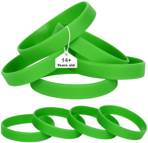 LVNRIDS Green Silicone Elastic Wristbands Rubber Bracelets 25 Pcs for Adult, 20.2 cm Length Coloured Wrist Bands Silicone for Business School Activity Party Events Music Festival