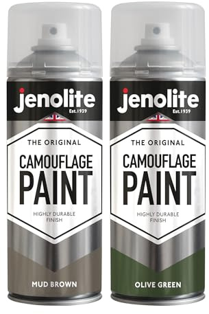 JENOLITE Army Camouflage Paint Twin Pack | Olive Green & Mud Brown | 2 x 400ml | Ideal for Model Making, Paintball, Airsoft, Military Vehicles