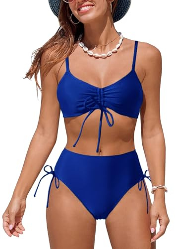 NLAND Mujer Conjunto de Bikini Push Up Establece Retro Empuja hacia Arriba con Acolchadas Traje de baño Dos Piezas Ropa de Playa(Azul Marino,M)