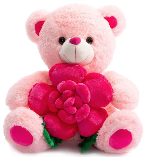 BEJOY Teddybär Plüschtiere, Bär hält Rose weiches Stofftier Geschenk für Valentinstag, 41cm Rosa