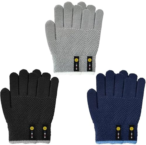 MIG4U 3 Pairs Kids Winter Magic Gloves for Boys and Girls, Warm Knit Children Cold Weather Glove Napping Liner, 6-10 Years Old